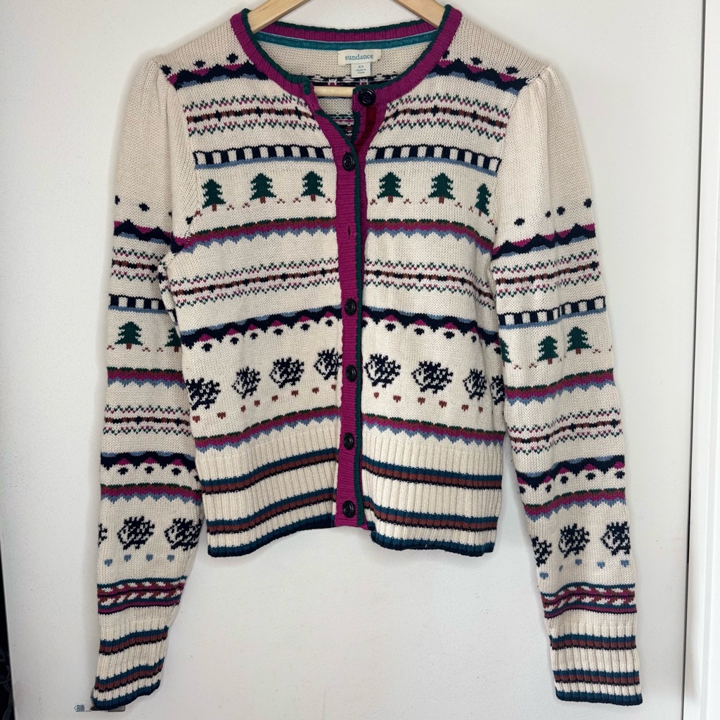 Sundance Catalog Quill Style Fair Isle Wool Knit Cardigan X Small Cottagecore Eu